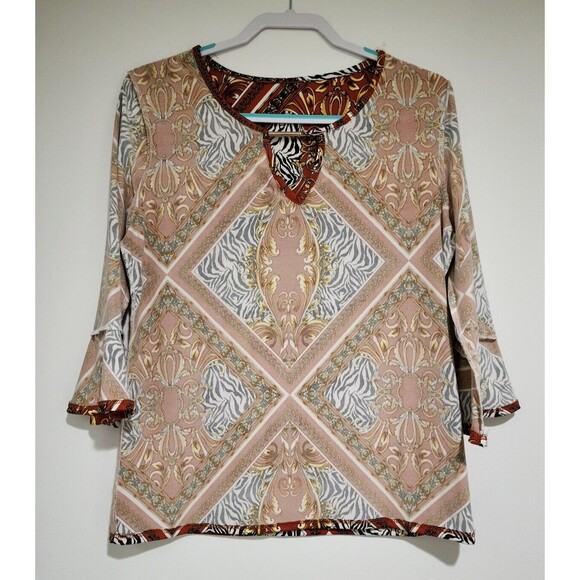 Divide By Zero USA Womens Tunic Top Rusty Brown 3/4 Sleeve Split-Neck Size L - Picture 4 of 7